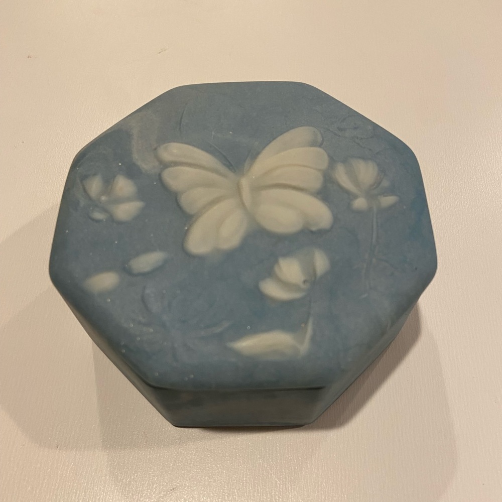 Vintage Blue Soapstone Butterfly Trinket Box